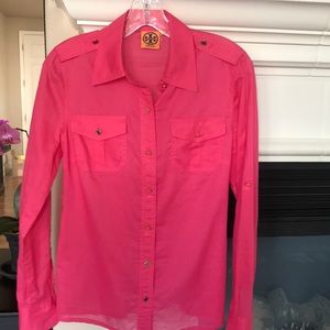 Tory Burch Bridgette Button Down Shirt with gold logo buttons